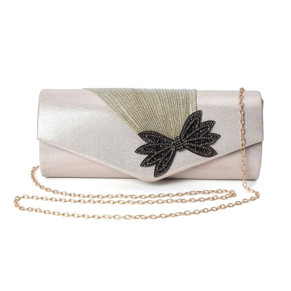 Golden, Austrian Crystal Glitter Bow Clutch